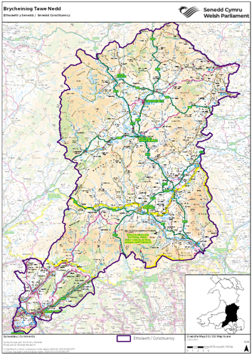 Map yn dangos etholaeth Brycheiniog Tawe Nedd yn y Senedd