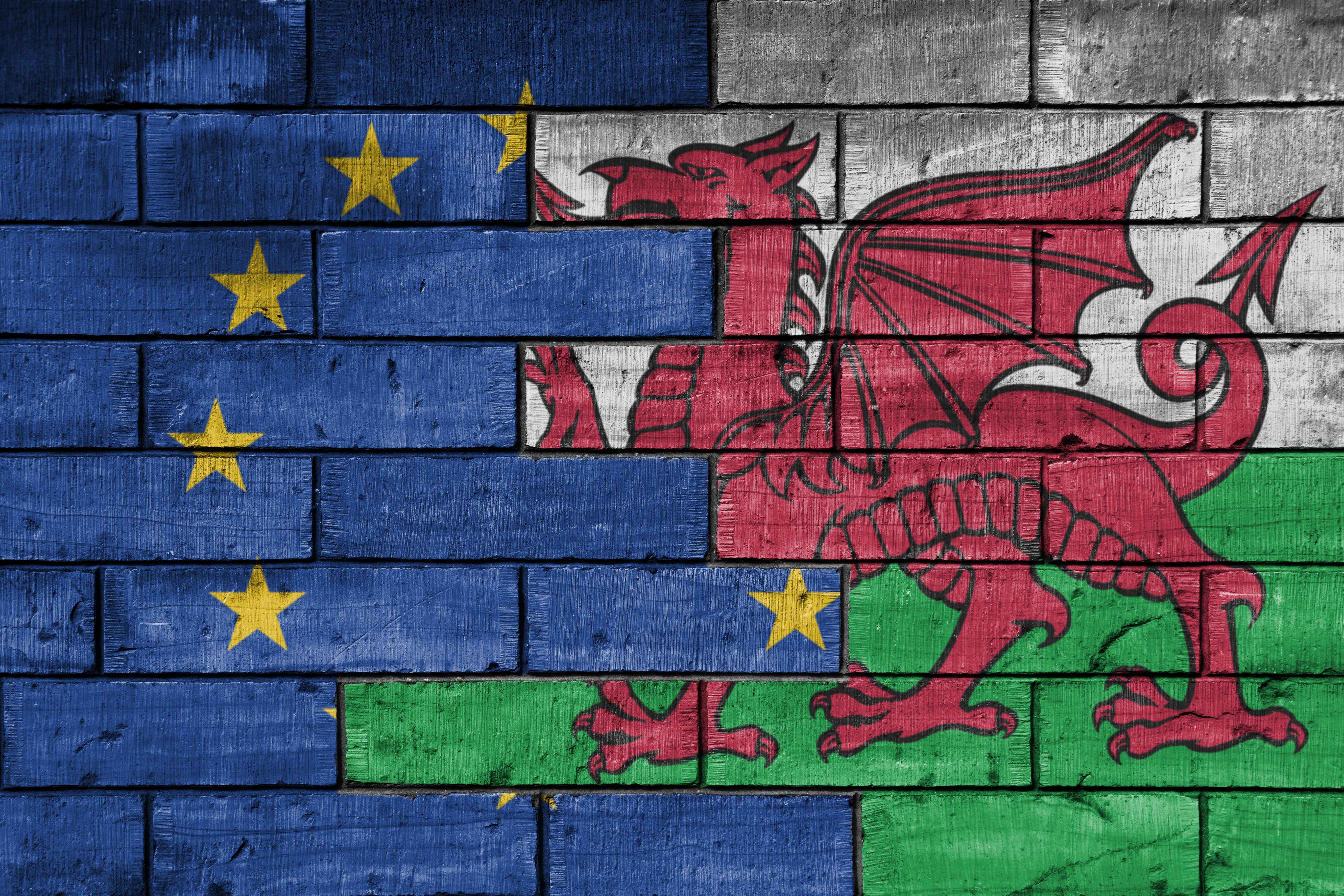 Baneri Cymru a'r UE ar wal