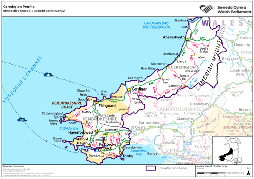 Map yn dangos etholaeth Ceredigion Penfro yn y Senedd.