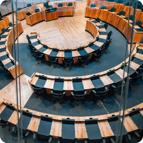 The Senedd Siambr viewed from above