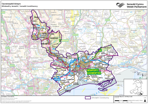 Map yn dangos etholaeth Casnewydd Islwyn yn y Senedd.