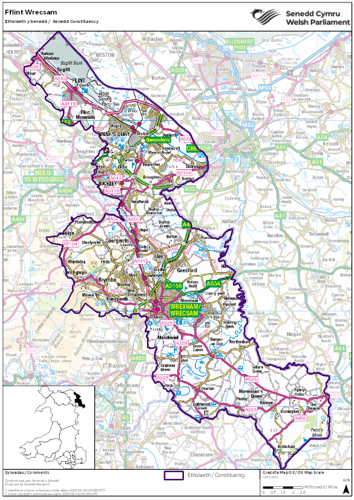 Map yn dangos etholaeth Fflint Wrecsam yn y Senedd.