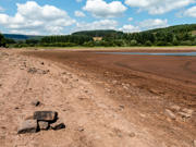 A photograph of a dried up reservoir in Bannau Brycheiniog. 