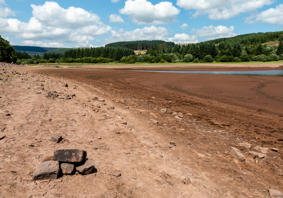 A photograph of a dried up reservoir in Bannau Brycheiniog. 
