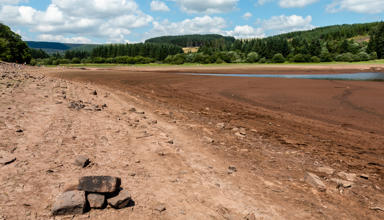 A photograph of a dried up reservoir in Bannau Brycheiniog. 