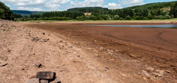 A photograph of a dried up reservoir in Bannau Brycheiniog. 