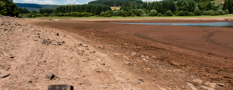 A photograph of a dried up reservoir in Bannau Brycheiniog. 
