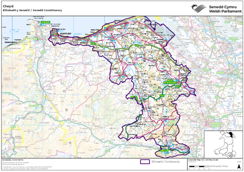 Map yn dangos etholaeth Clwyd yn y Senedd.